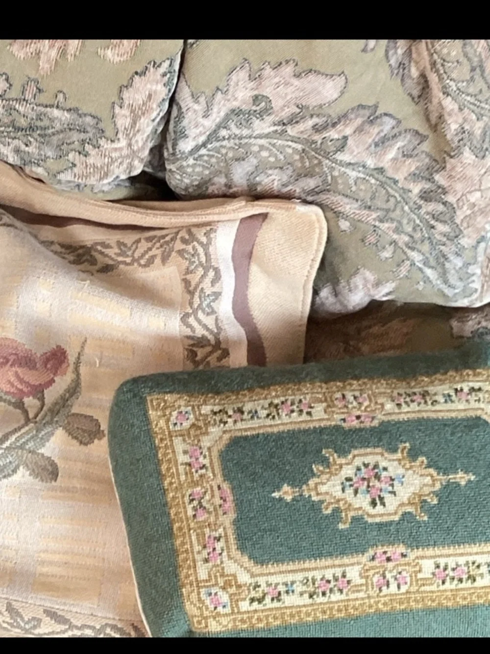 EURO SHAM PILLOW Royal Sateen Brocade Euro  44 X 26 Red Floral w/Gold Rope